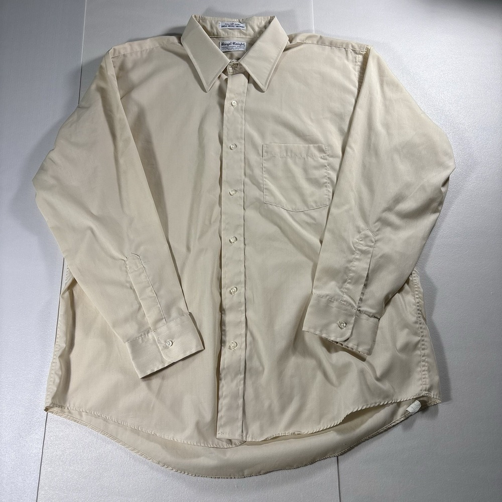 Vintage Royal Knight Permanent Press Dress Shirt Mens 17-33 Cream Beige USA Made